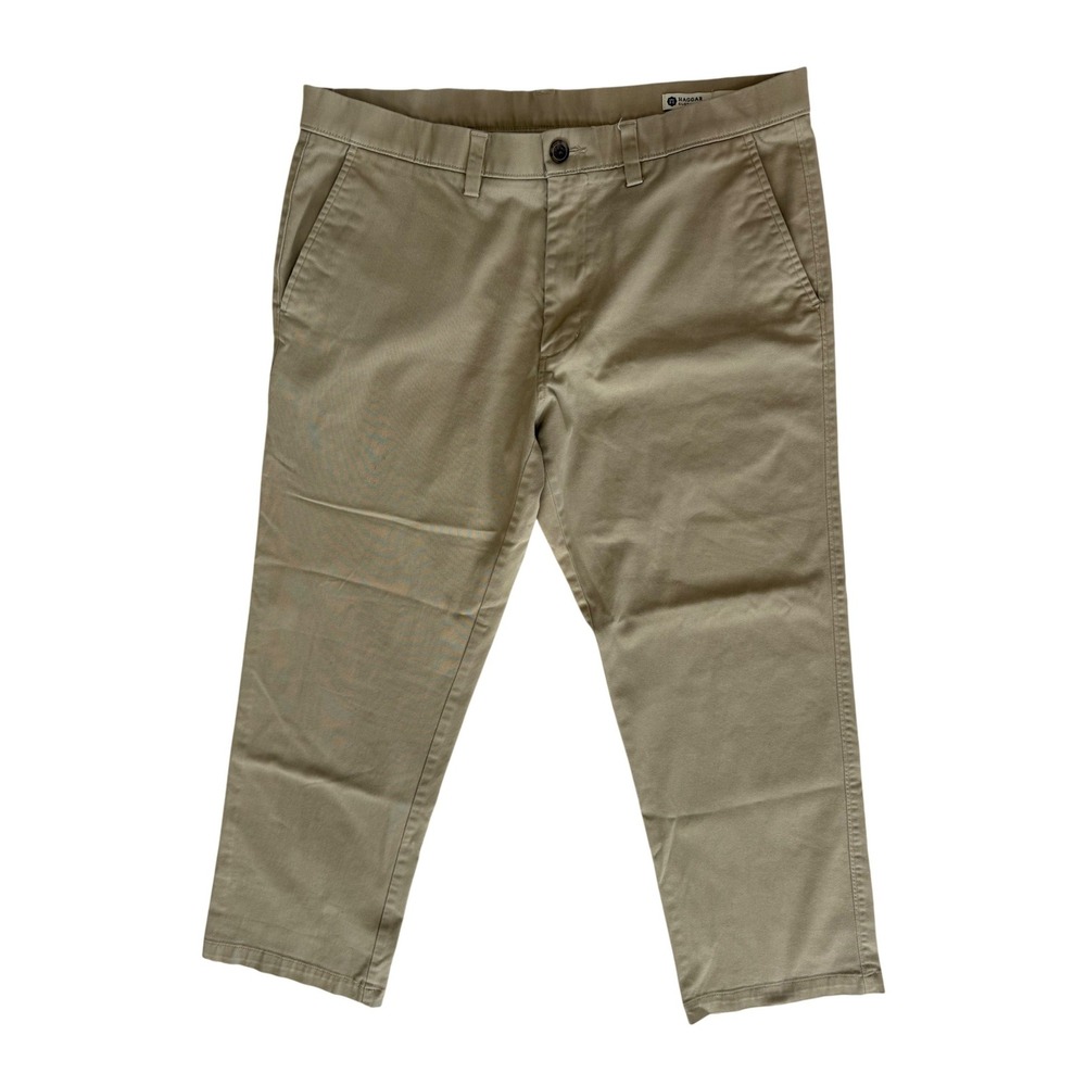 Haggar Mens Straight Fit Chino Pants 36x30 Khaki Tan Casual Stretch Work Outdoor
